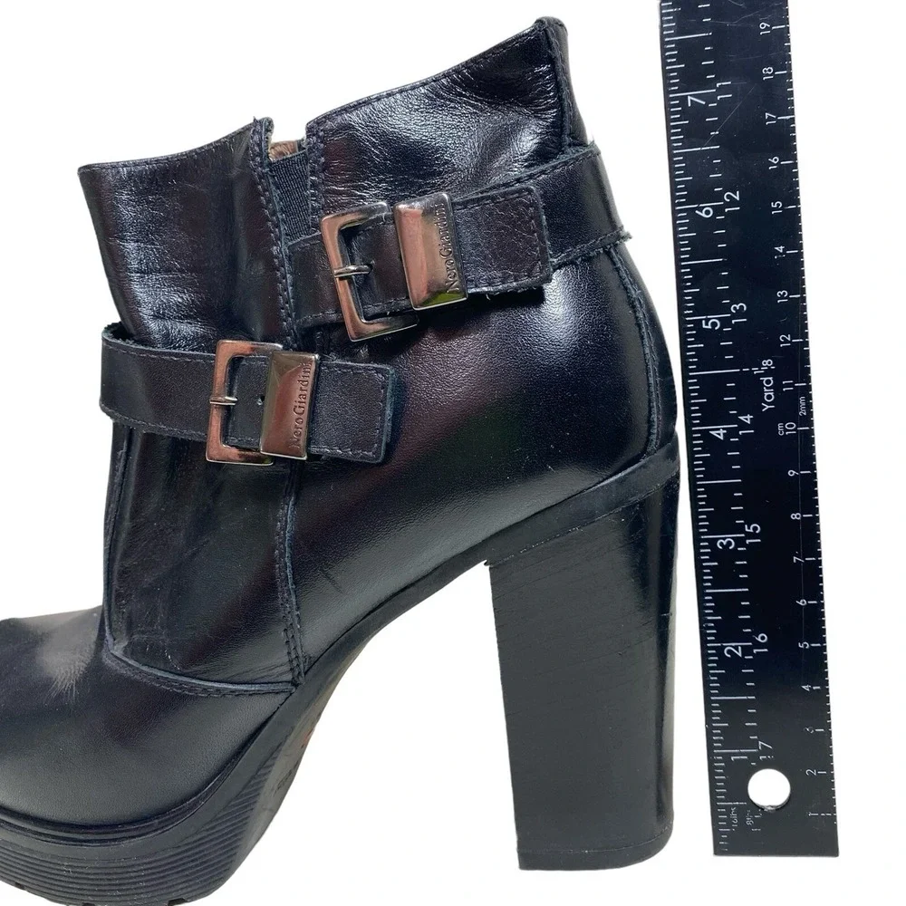 NeroGiardini Women 39 US 8.5 Black Leather Platform Buckle Ankle Boots Italy